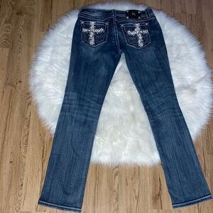 Miss me 30 studded cross Dark Wash Women's Straight Leg Jeans - Blue